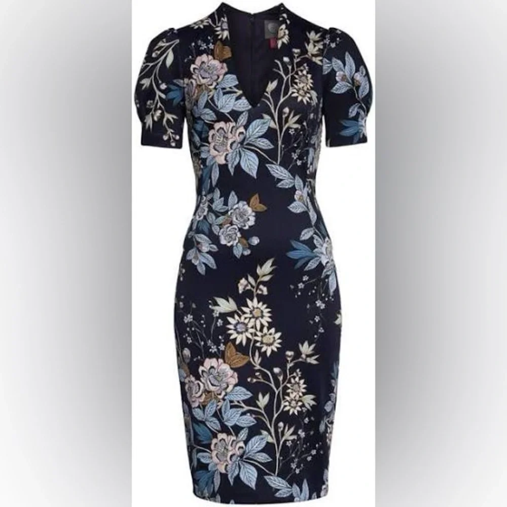 Vince Camuto Floral Printed Scuba Knit Sheath Dress Size 4 - Picture 3 of 12
